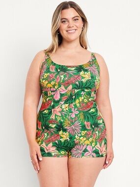 Old Navy - Green Floral One-Piece Swim Romper